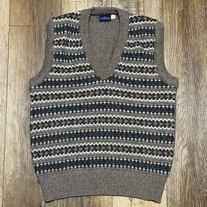 VTG DG Garrison Wool Sweater Vest Fairisle Mens Large Nordic Preppy Grandpa USA